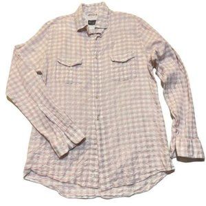 Scoop NYC Mens Button Down Shirt Size Medium Pink White Gingham Plaid Seersucker
